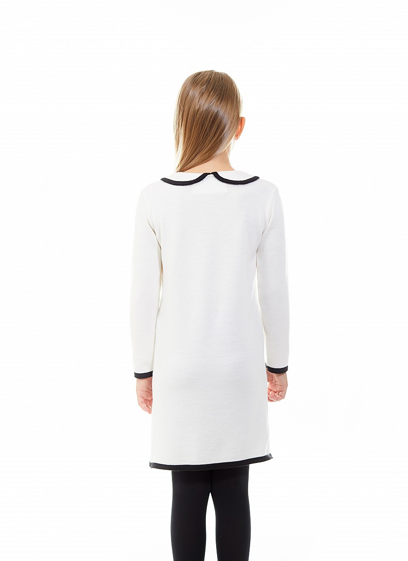Vestido para niña, blanco de punto jersey, manga larga con detalles en negro y bolsillos in Arte Mio Moda